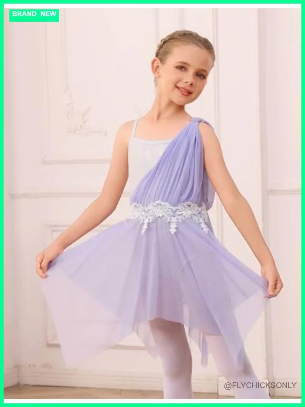 Girls Lyrical Dance Dress One Shoulder Asymmetric Handkerchief Mesh Tulle